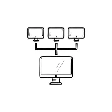Computer network hand drawn outline doodle icon. Illustrazione stock