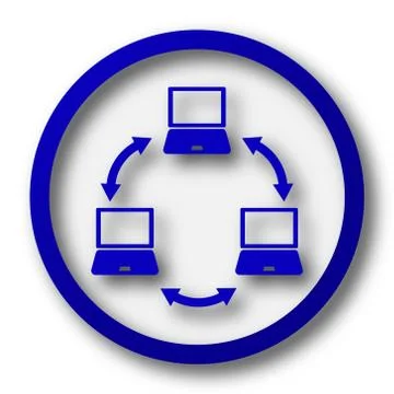 Computer network icon. Blue internet button on white background.. Stock Illustration