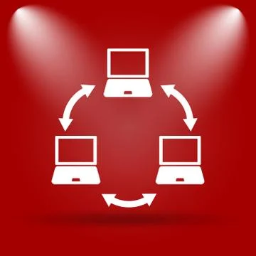 Computer network icon. Flat icon on red background.. Stock Illustration