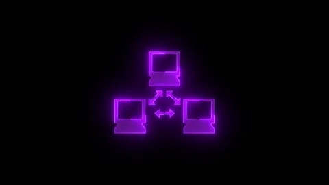 Computer network  icon glowing neon purple color animation on black backgrou Stock Footage 270783521