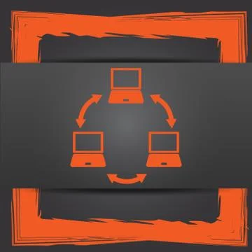 Computer network icon. Internet button on grey background.. Stock Illustration