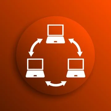Computer network icon. Internet button on orange background. Stock Illustration