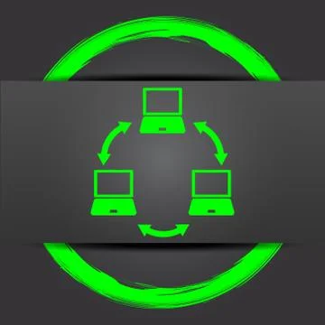 Computer network icon. Internet button with green on grey background.. Illustrazione stock