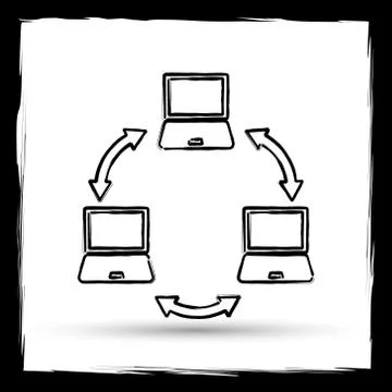 Computer network icon. Internet button on white background. Outline design im Illustrazione stock