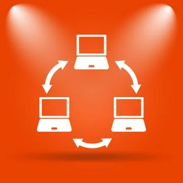 Computer network icon. Internet button on orange background.. Stock Illustration