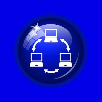 Computer network icon. Internet button on blue background. . Stock Illustration