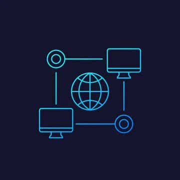 Computer network icon, linear Illustrazione stock