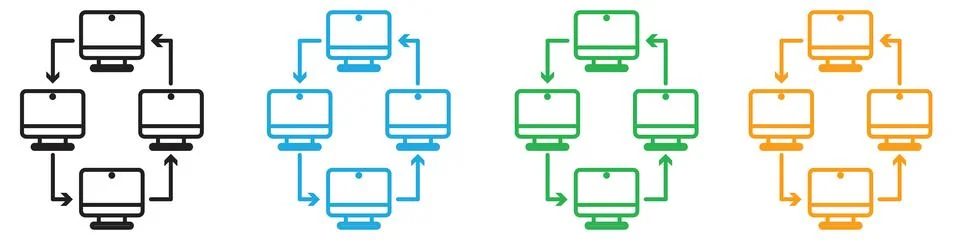 Computer network icon representing digital connectivity and data exchange, .. Stock Illustration