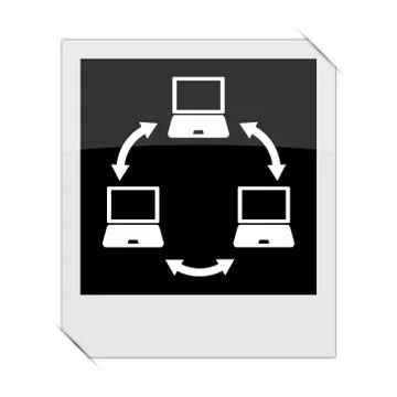 Computer network icon within a photo on white background. Illustrazione stock
