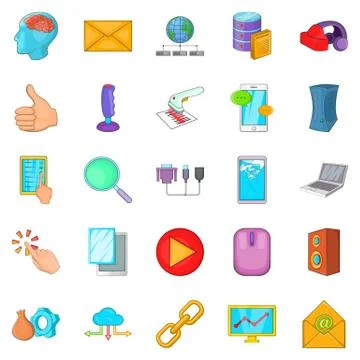 Computer network icons set, cartoon style Illustrazione stock