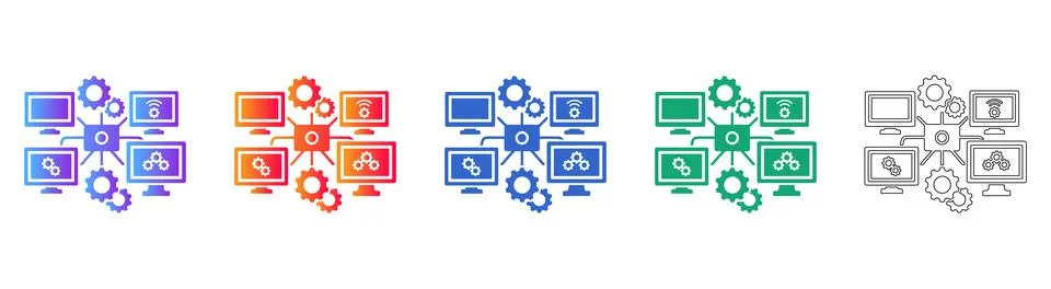 Computer Network Infrastructure Diagram Icon Set Stock Illustration
