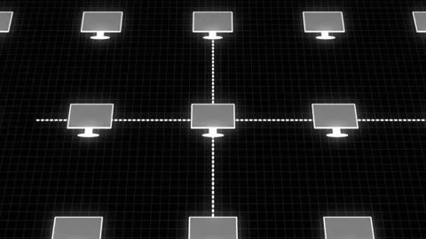 Computer Network with Interconnected Computers and Global Internet Connectivety. Stock Footage 269363049