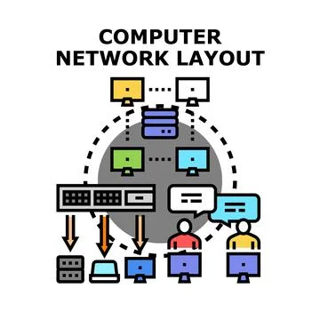 Computer network layout connecting devices and people Stock Illustration