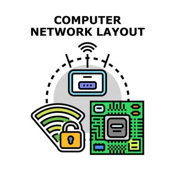 Computer network layout connecting hardware with secure wireless internet Illustration