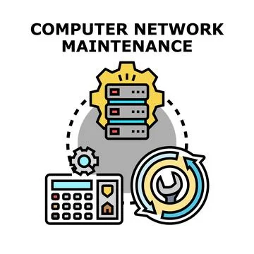 Computer network maintenance concept with servers and tools Stock Illustration