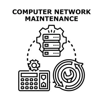 Computer network maintenance concept with servers and tools Stock Illustration