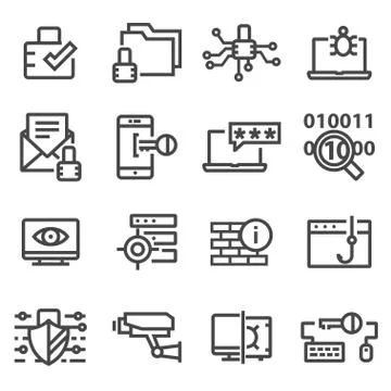 Computer network protection. Cyber Security icons イラスト素材