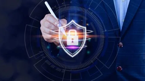Computer network protection, secure and safe your data concept, businessman.. Stock Photos