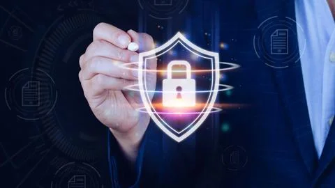 Computer network protection, secure and safe your data concept, businessman.. Stock Photos