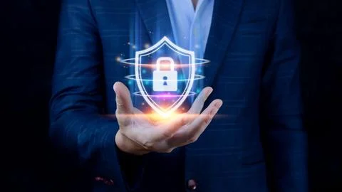 Computer network protection, secure and safe your data concept, businessman.. Stock Photos