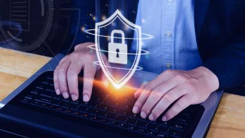 Computer network protection, secure and safe your data concept, businessman.. Stock Photos