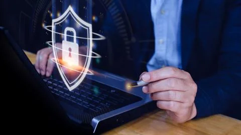 Computer network protection, secure and safe your data concept, businessman.. Stock Photos