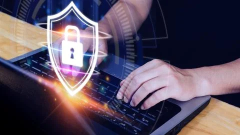 Computer network protection, secure and safe your data concept, businessman.. Stock Photos