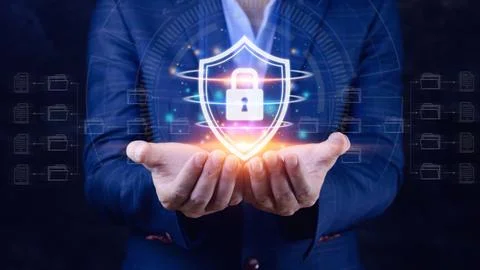 Computer network protection, secure and safe your data concept, businessman.. Stock Photos