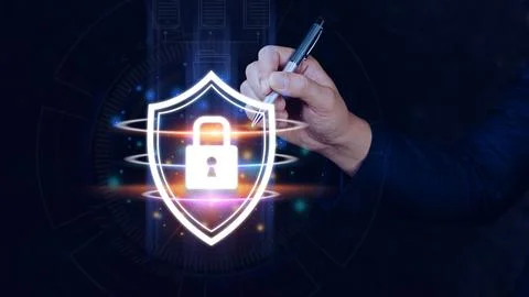 Computer network protection, secure and safe your data concept, businessman.. Foto stock