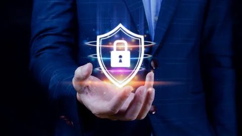 Computer network protection, secure and safe your data concept, businessman.. Foto stock