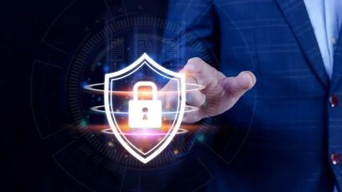 Computer network protection, secure and safe your data concept, businessman.. Stock Photos