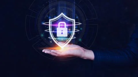 Computer network protection, secure and safe your data concept, businessman.. Stock Photos