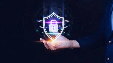 Computer network protection, secure and safe your data concept, businessman.. Foto stock