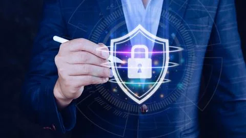 Computer network protection, secure and safe your data concept, businessman.. Stock Photos