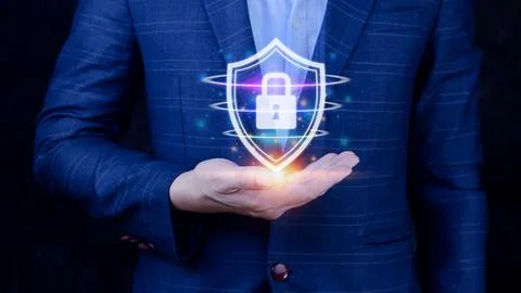 Computer network protection, secure and safe your data concept, businessman.. Stock Photos