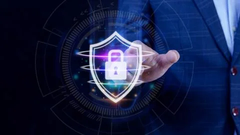 Computer network protection, secure and safe your data concept, businessman.. Stock Photos