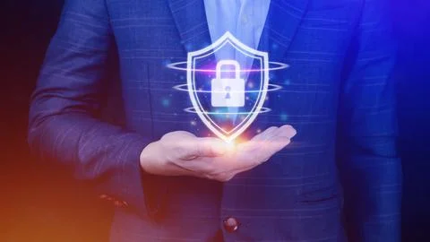 Computer network protection, secure and safe your data concept, businessman.. Stock Photos