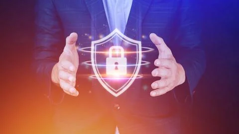 Computer network protection, secure and safe your data concept, businessman.. Foto stock