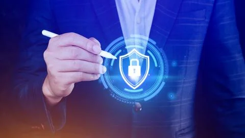 Computer network protection, secure and safe your data concept, businessman.. Foto stock