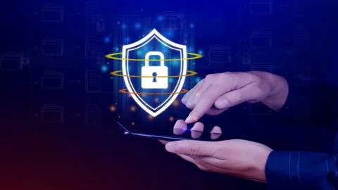 Computer network protection, secure and safe your data concept, businessman.. Foto stock