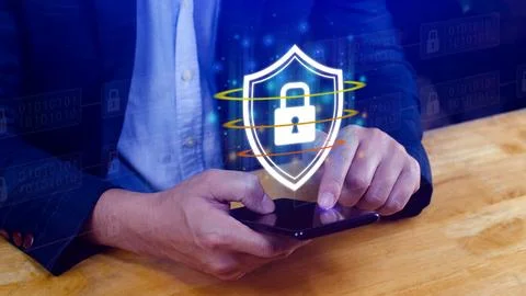 Computer network protection, secure and safe your data concept, businessman.. Stock Photos