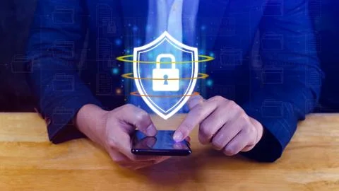 Computer network protection, secure and safe your data concept, businessman.. Foto stock