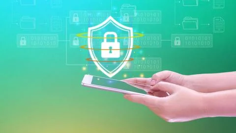 Computer network protection, secure and safe your data concept, businessman.. Foto stock