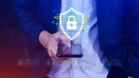 Computer network protection, secure and safe your data concept, businessman.. Stock Photos