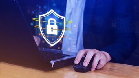 Computer network protection, secure and safe your data concept, businessman.. Stock Photos