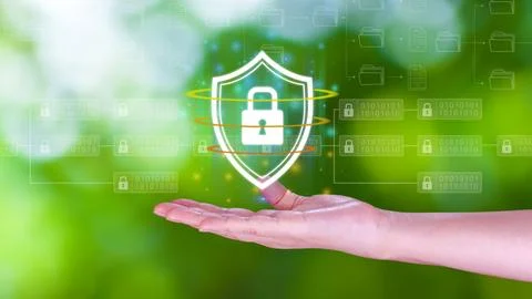 Computer network protection, secure and safe your data concept, businessman.. Foto stock