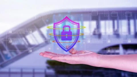 Computer network protection, secure and safe your data concept, businessman.. Stock Photos
