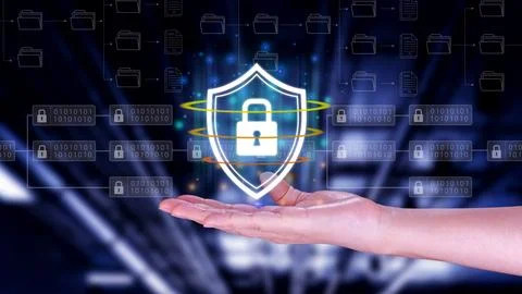 Computer network protection, secure and safe your data concept, businessman.. Foto stock