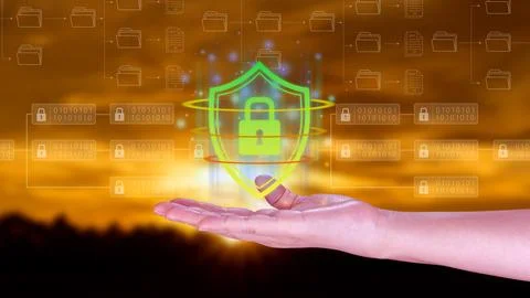 Computer network protection, secure and safe your data concept, businessman.. Stock Photos