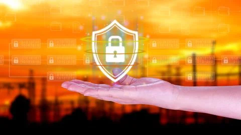 Computer network protection, secure and safe your data concept, businessman.. Foto stock